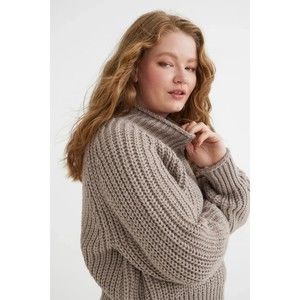 H&M mock neck wool blend cropped sweater taupe size medium